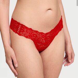 NWT LARGE Victorias Secret Lipstick Red Lace Up Thong Panty Lingerie Bridal